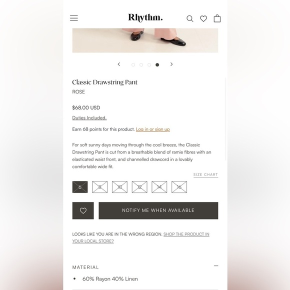 Rhythm Classic Draw String Pant - Rose - Picture 5 of 6